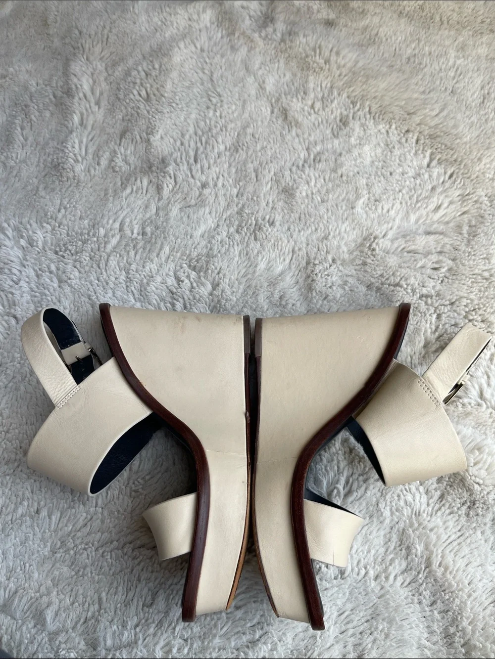 Tory Burch Wedge Leather Double-Band Slingback Sandals with Gold Buckle Size 7